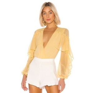 NBD Ambrosia Surplice V Neck Ruffle Thomg Bodysuit, XXS, NWT, By Revolve